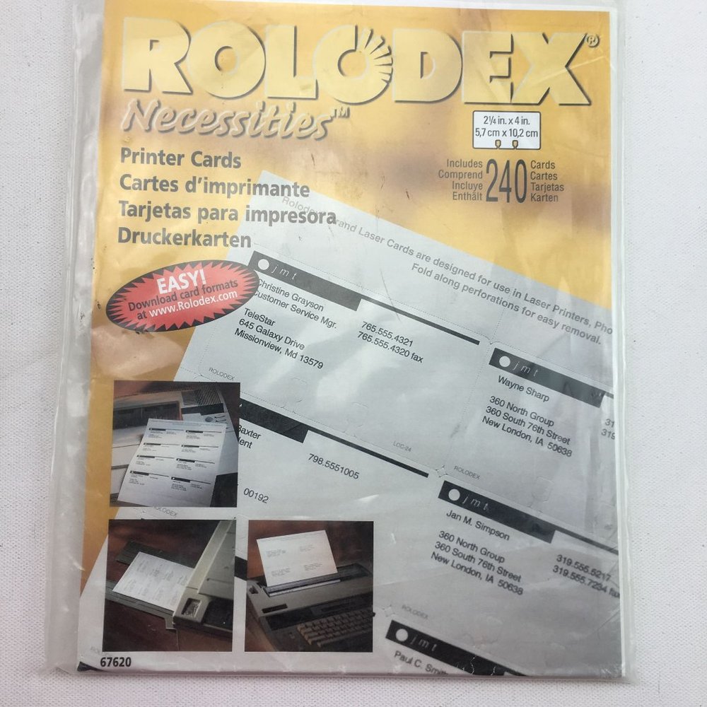 Rolodex Necessities 240 Printer Cards #67620 2.25" x 4" Office Organize